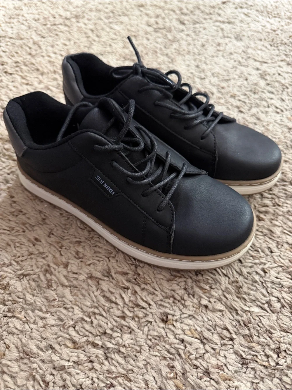 Steve Madden Black Lace-Up Boy’s Sneakers with White Trim